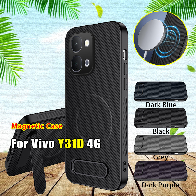 วงเล็บปลอกสําหรับ Vivo Y31D Y21D VivoY31D Y31 D 4G 5G รูปแบบคาร์บอนไฟเบอร์แม่เหล็กหนังเคสโทรศัพท์กันกระแทกกล้องป้องกันปกหลัง L4BF