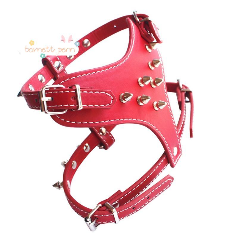Spiked Studded Leather Puppy Dog Harness Vest สําหรับสุนัขพันธุ์เล็กสายจูงสุนัขปลอกคอสุนัข 1 PCS สีแ