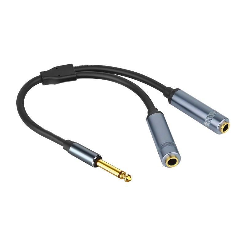 RUN 6 5 มม. Mono Male To Double Female Splitter Cable สําหรับลําโพงและไมโครโฟน