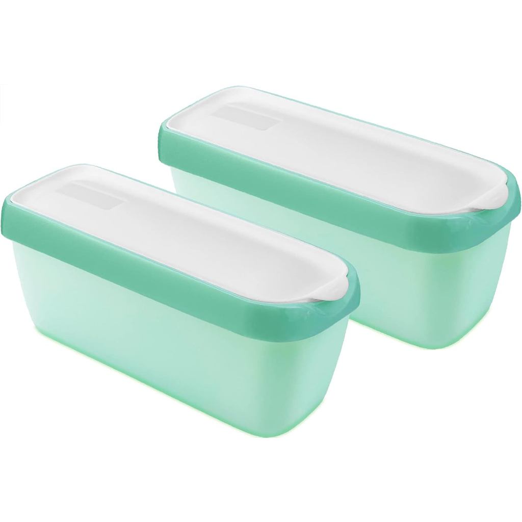 คอนเทนเนอร์ไอศกรีม CAMKYDE 1.5 Quarts ชุด 2 ชิ้น, ภาชนะเก็บไอศกรีมโฮมเมดสําหรับตู้แช่แข็ง (สีเขียวมิ