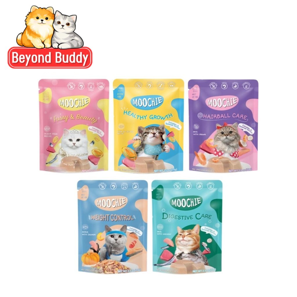 Moochie Cat Food มูชี่ อาหารเปียกแมว  สูตรสารอาหารครบถ้วน ไม่ใส่วัตถุกันเสีย 70g.