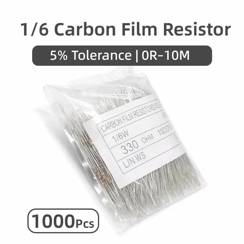 1000PCS 1/6W Carbon Film Resistor 5% 1R 10R 47R 100R 220R 470R 1K 2.2K 4.7K 5.1K 10K 22K 47K 100K 22
