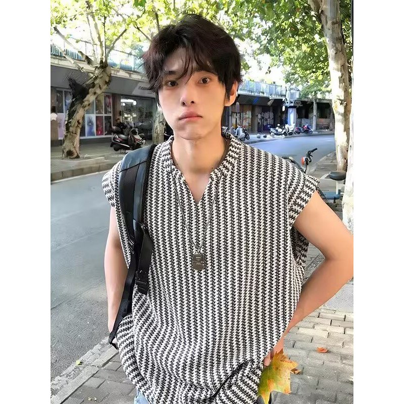 เสื้อกั๊กลายทาง สำหรับผู้ชายฤดูร้อน ไซส์ใหญ่