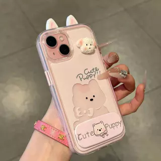ลูกสุนัขน่ารักเหมาะสําหรับ แอปเปิล 17โปรแม็กซ์ เคสโทรศัพท์ ไอโฟน16/15 ขาตั้งการ์ตูน 14/13 คู่