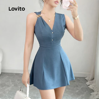Lovito แคชชวล ชุดเดรสสีบล็อกปุ่มสำหรับผู้หญิง สไตล์ฤดูใบไม้ผลิ/ฤดูร้อน L143ED612