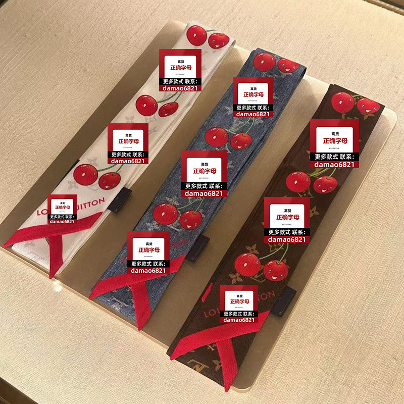 LV7022 Cherry Old Flower Silk Scarf Letter Print Hair Band Retro