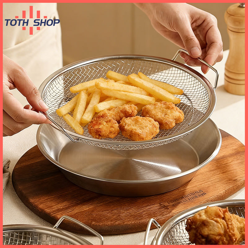 ToTH จานกรองน้ำมันสแตนเลส สำหรับทอดปีกไก่ ทอดขนมจีน ครัวเรือน