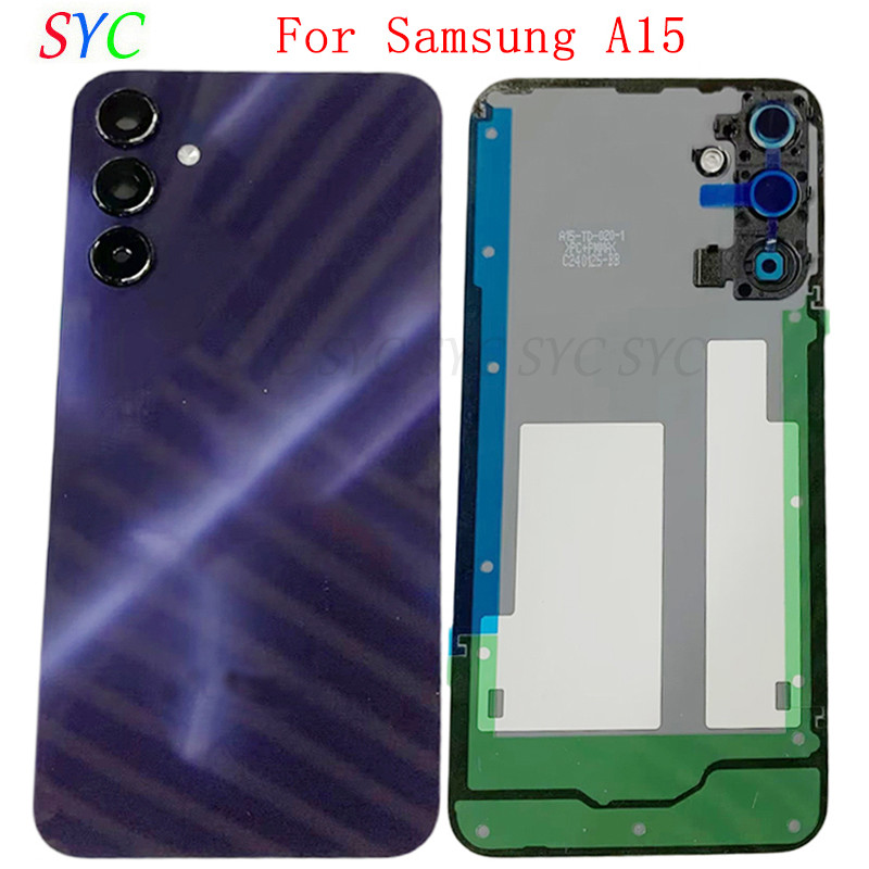 ฝาครอบแบตเตอรี่ด้านหลังประตูสําหรับ Samsung A15 4G A155 ฝาหลังพร้อมอะไหล่ซ่อมเลนส์กล้อง
