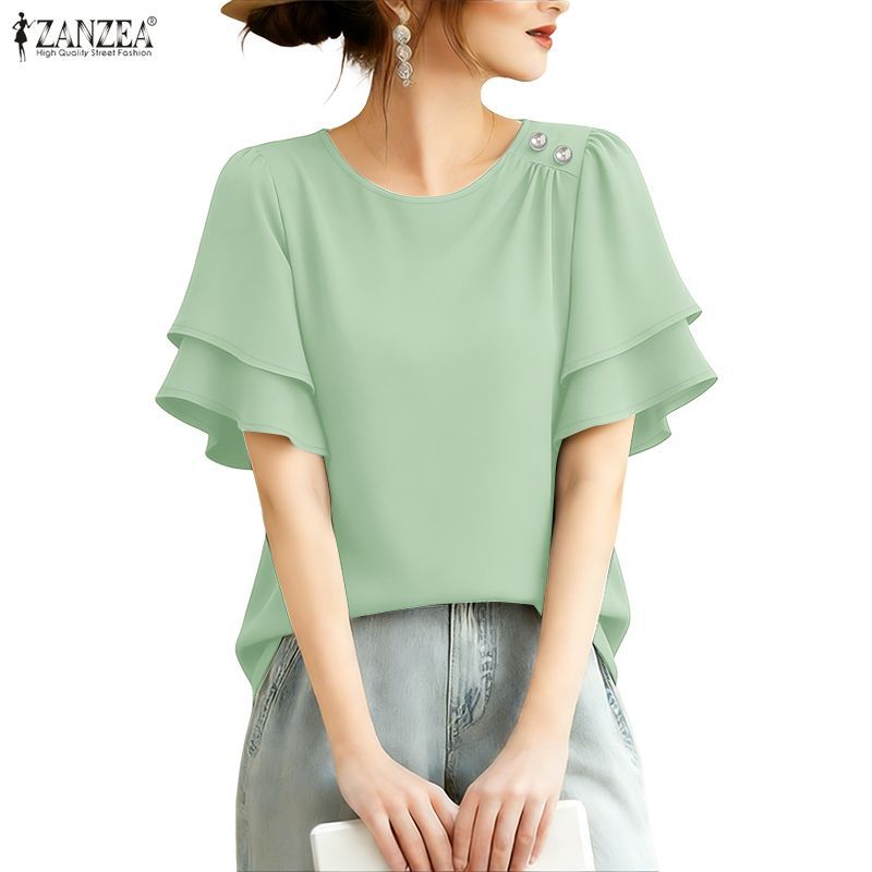 ZANZEA เสื้อเบลาส์มุก คอกลม สไตล์เกาหลีสำหรับผู้หญิง — صورة 4