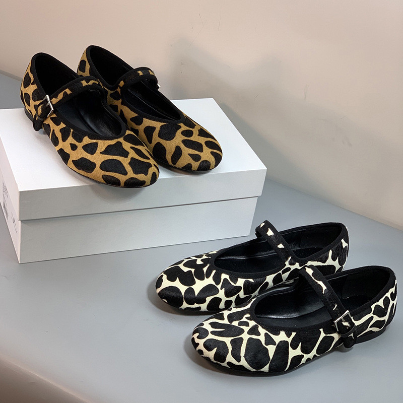 5EED The Row Leopard print Mary Jane shoes with horsehair strap design ins Wind-dancing shoes for wo
