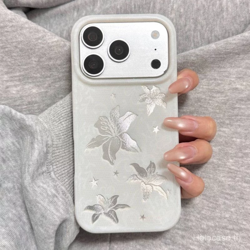 เคสโทรศัพท์ เหมาะสําหรับ iPhone ins Simple White Lily เหมาะสําหรับ iPhone17Pro/16/13/14 เคสโทรศัพท์ 13/12/11/xr เคสป้องกันที่ไม่ซ้ํากัน 4DXY