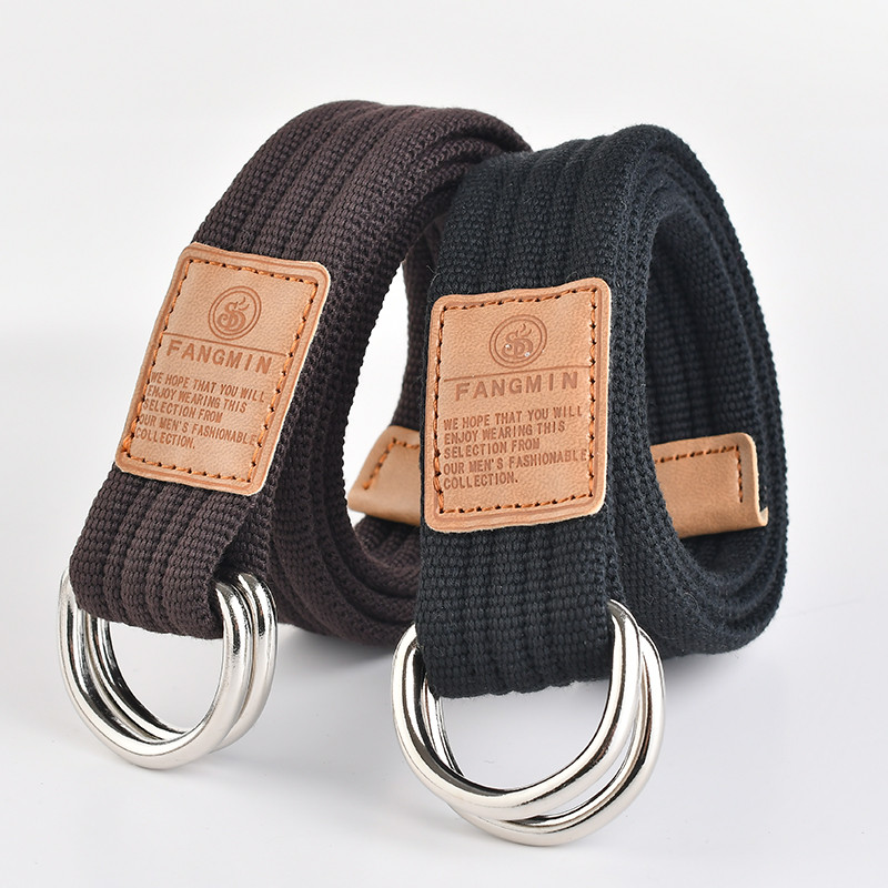 U Nisex Student Double-Ring Buckle Canvas Belt Outdoor Korean VersionทอNon-Hole Drawstring Training 