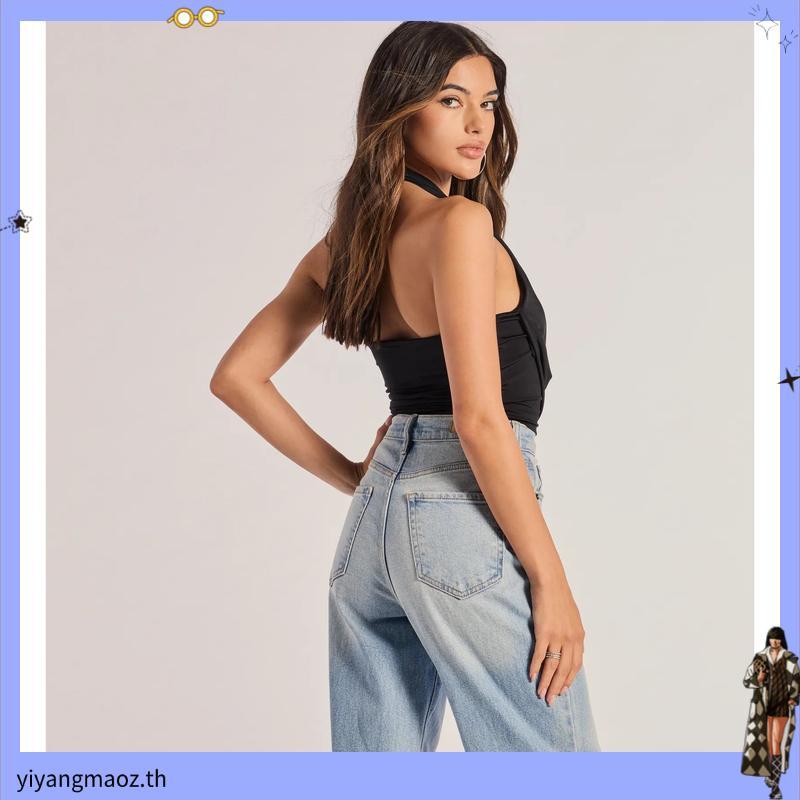 Annebra เสื้อครอป เสื้อแขนกุด ทรงคอคล้อง เปิดหลัง ผ้ากำมะหยี่ Velvet Halter Neck Crop Top รุ่น AH4-1