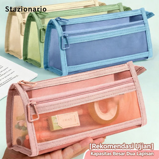 Tempat Pensil Korea Mesh Transparan / Kotak Pensil Multifungsi / Tempat Pensil Sekolah Kantor Simple Aesthetic