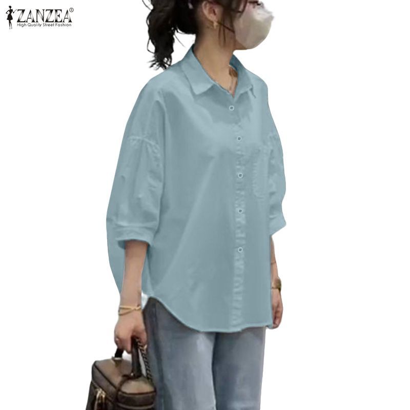 ZANZEA เสื้อเชิ๊ตแขนสาม_quarter สำหรับผู้หญิง สไตล์เกาหลี แต่งได้ง่ายๆทุกวัน