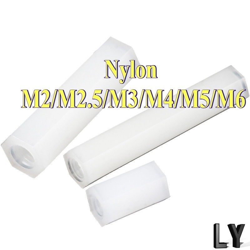 คอลัมน์ไนลอนหัวแบนหกเหลี่ยมแกนผ่านคู่, คอลัมน์แยก, คอลัมน์รองรับพลาสติกสีขาว, คอลัมน์สเปเซอร์ M2/M2.