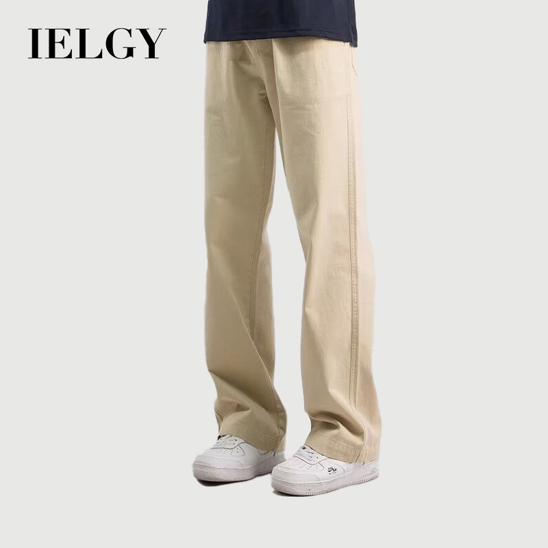 IELGY กางเกงขากว้างทรงหลวมสําหรับผู้ชายฤดูใบไม้ผลิ Retro All-match cityboy กางเกงลําลองทรงตรง