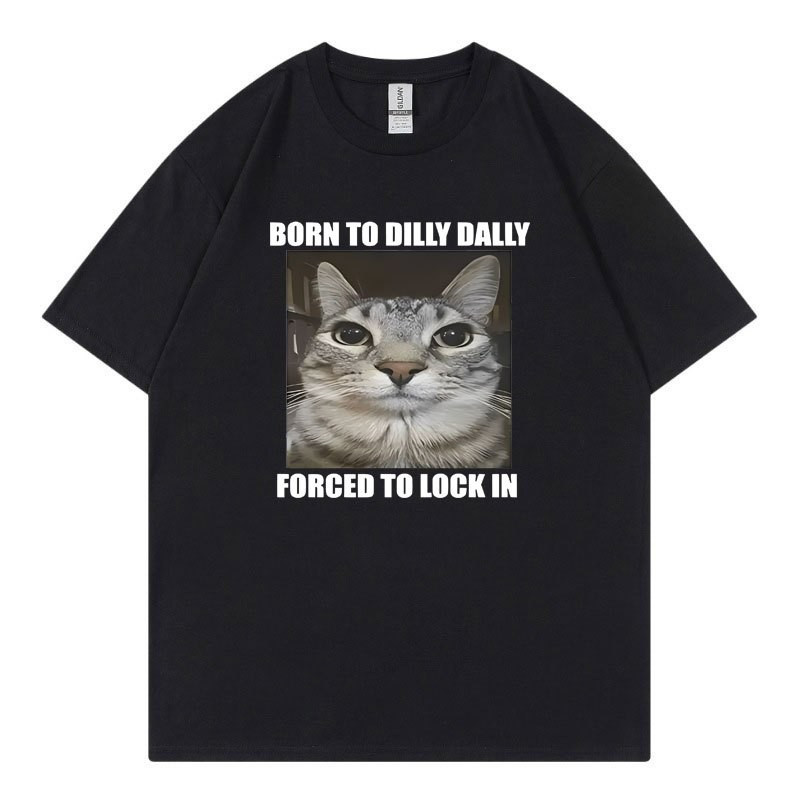 220G ผ้าฝ้าย 100%CC Sad And Crying Cat Emoji Meme พิมพ์เสื้อยืดรอบคอแฟชั่นแขนสั้นหลวมและอเนกประสงค์