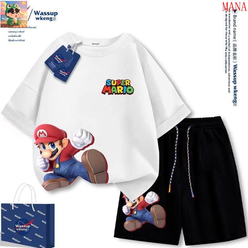 【MANA】COD เสื้อยืดเด็ก คอตตอน 100% Cotton ชุดผ้าฝ้ายเด็ก ชุดมาริโอ เสื้อผ้าเด็กชาย ชุดกีฬาแขนสั้นใหม่ปี 20