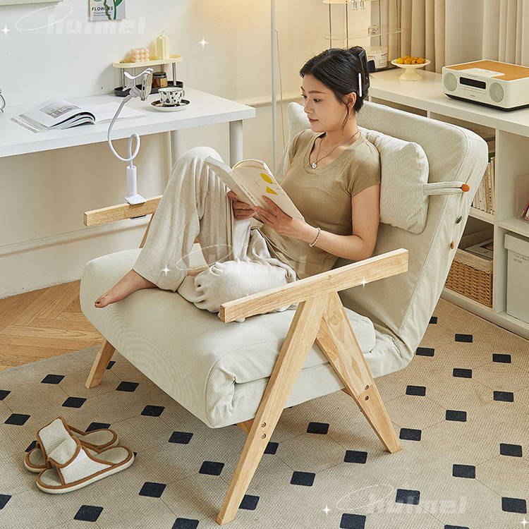 Lazy sofa bed folding dual-purpose small apartment sofa chair convertible bed solid wood single fold
