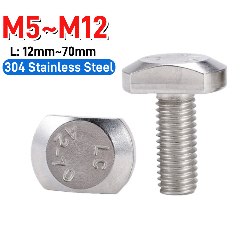 304 สแตนเลส T-Bolt M5 M6 M8 M10 M12 T รูปร่างประเภทค้อนหัวสกรู Bolt T-Bolt สําหรับเจาะ Slot Bolt เคร