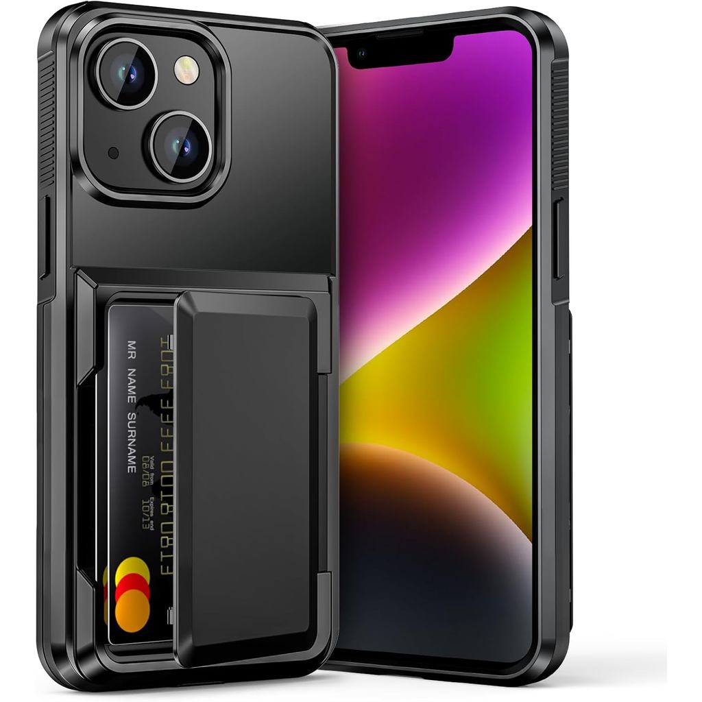 Vofolen for iPhone 14 Case Wallet with Cards [Max 5 Cards] Dual Layer Heavy Duty กันกระแทก Drop Prot