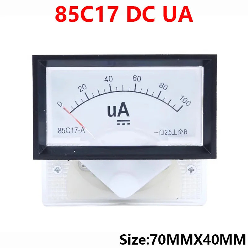 Pointer ประเภทแผง Mount Analog แอมป์มิเตอร์ DC Meter 50uA 100uA 200uA 300uA 500uA ช่วงการวัด 85C17