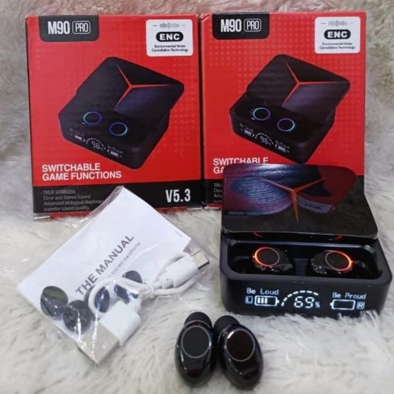 M90 Pro ++หูฟังบลูทูธไร้สายสเตอริโอกีฬาสัมผัสชุดหูฟัง TWS 5.1 หูฟังพร้อมไมโครโฟน Power Bank