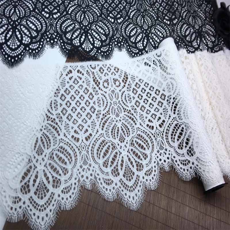 Ivory Chantilly Lace Trim Scalloped Hollow-Out Black Eyelash Lace Fabric DIY Lace Clothing Sewing Cr