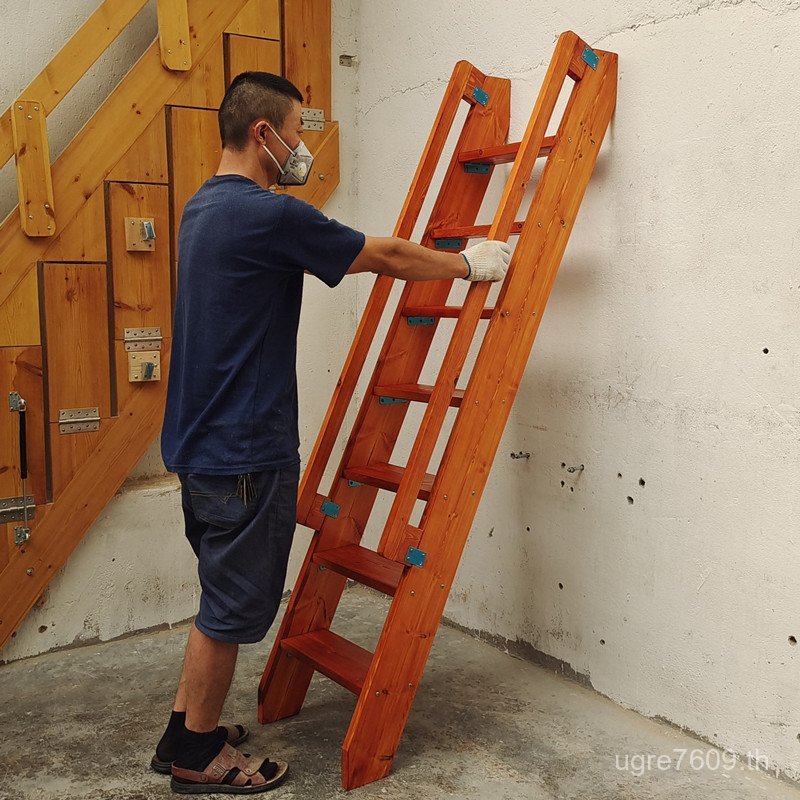 Retro ไม้ไม้บันไดไม้ Compound บันได Loft บันไดตรงพร้อมที่วางแขนบันไดเดี่ยว 61K3 ในร่มบันไดแบน TD2I