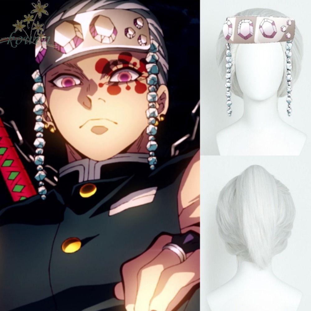 KOWEN Uzui Tengen Cosplay Wig | Anime Synthetic Hair for Kimetsu no Yaiba Role Play | Heat Resistant
