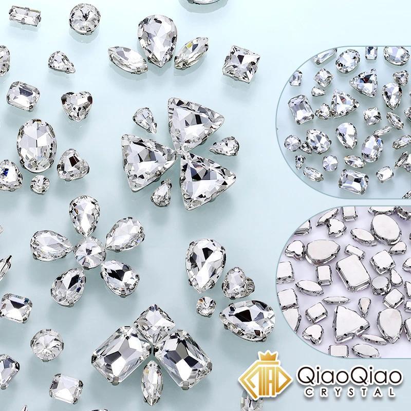 QIAO 50 ชิ้น Rhinestone หลากหลายรูปทรง สำหรับตกแต่งและเย็บบนแก้ว
