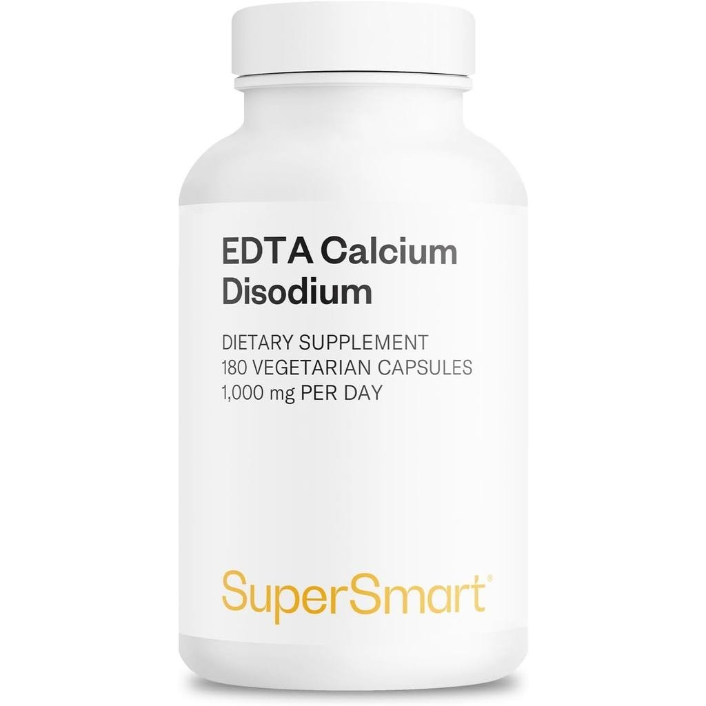 Supersmart EDTA 1000mg อาหารเสริมแคลเซียม Disodium EDTA - มังสวิรัติ ไม่มี GMO และกลูเตน - 180 แคปซู