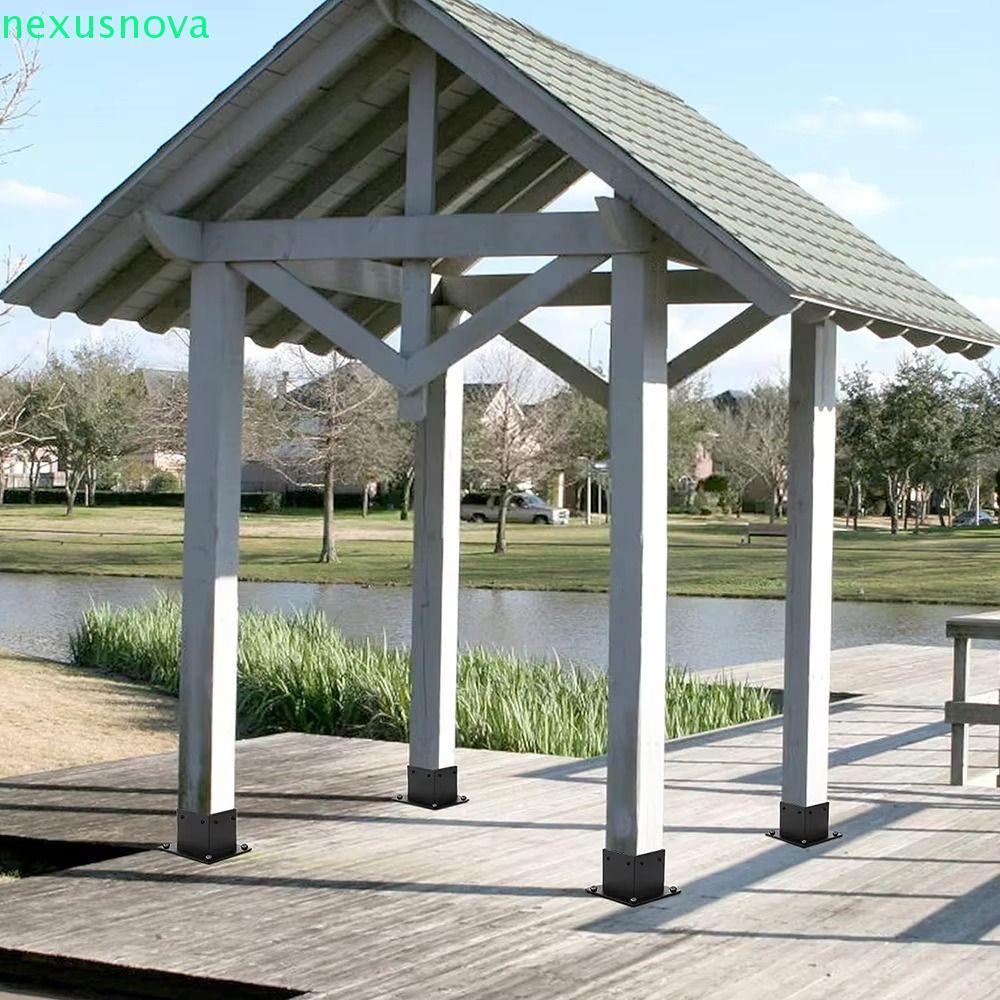 วงเล็บโลหะ NEXUSNOVA, ฐานโพสต์ไม้สําหรับงานหนักกันสนิม, รองรับโครงสร้างสีดําความทนทานรางดาดฟ้าการติด