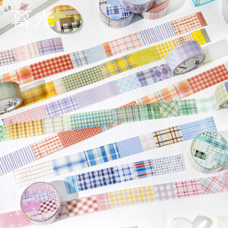 ตาราง Washi เทปชุดลายสก๊อตศิลปะเทปกาวรูปแบบพื้นฐานตกแต่งกระดาษกาวชุดสําหรับหัตถกรรมเด็กสมุดภาพ DIY ห่อของขวัญ