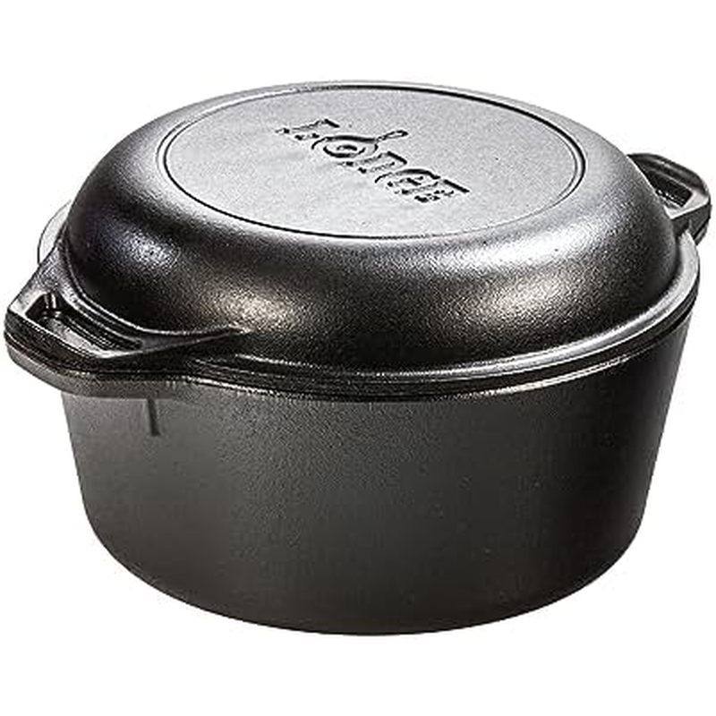 Lodge 5 Quart Cast Iron Double Dutch Oven – Pre-Seasoned – ฝาปิดแปลงเป็นทักษะ 10.25" – PFAS-Free – M