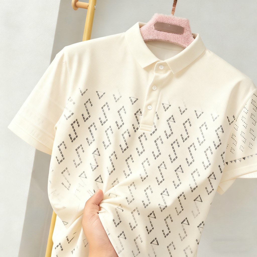 เสื้อโปโลผู้ชายสำนักงาน ลายเรขาคณิตแบบสวยงาม ออกแบบทันสมัย สวมใส่สบาย