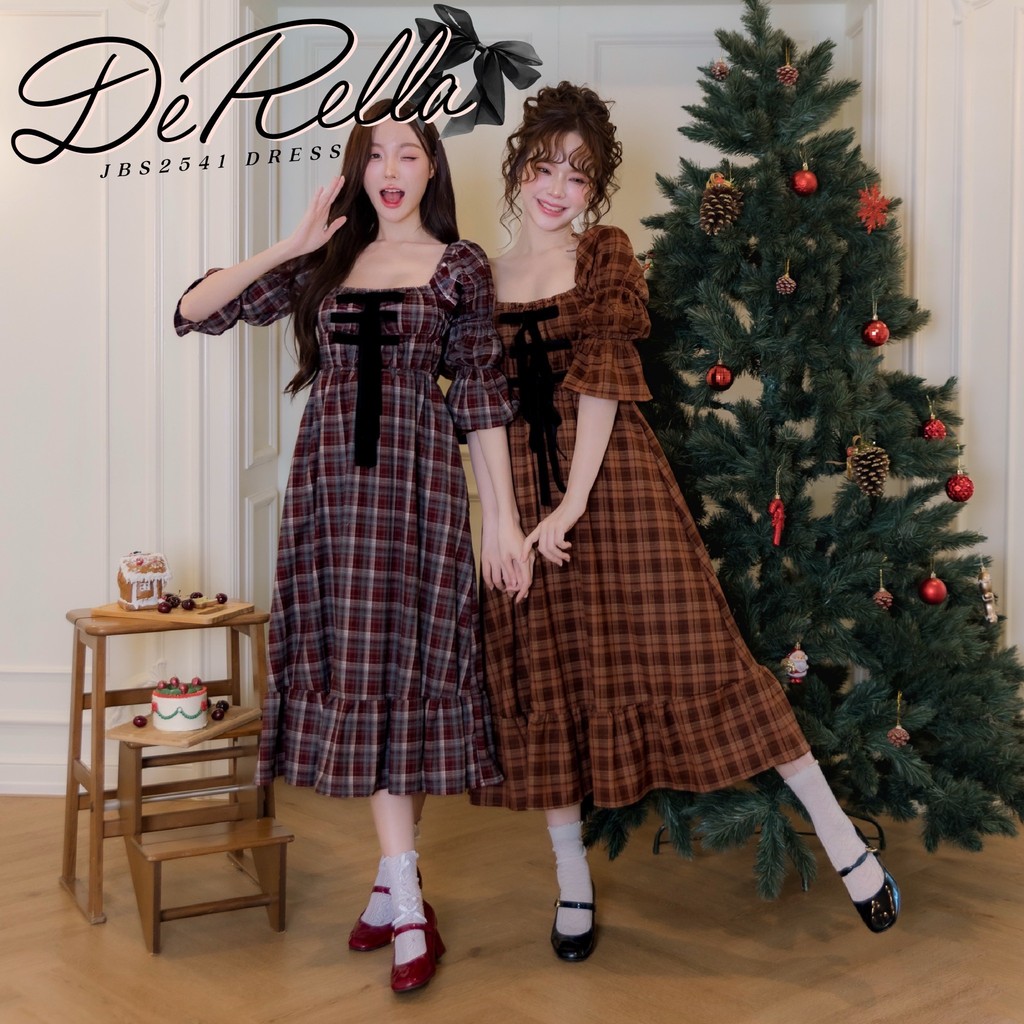 ເຄື່ອງນຸ່ງ JBS2541 De Rella Dress + Bow Joobs Studio (ລາຍຕາແມງ/ລາຍສະກອດ ແບບຊຸດກັນໜາວ)