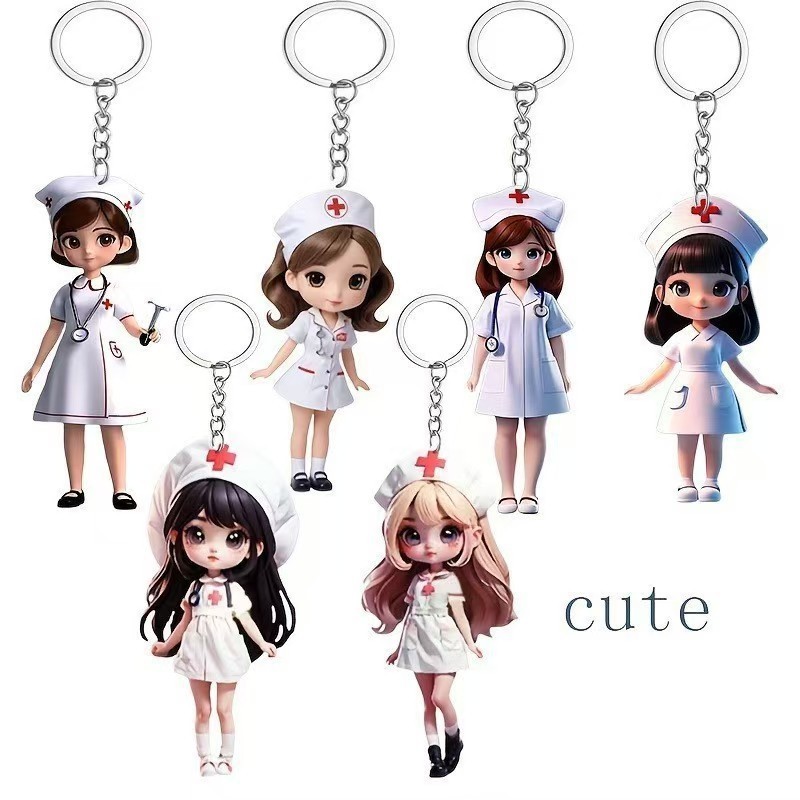 อะคริลิคแบนน่ารักพยาบาลการ์ตูนพวงกุญแจธีมทางการแพทย์จี้เทศกาลของขวัญเครื่องประดับ