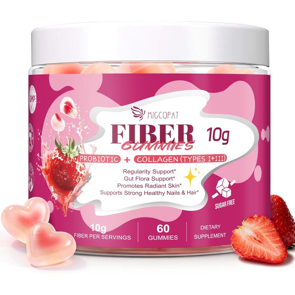 กัมมี่ไฟเบอร์ 10G พร้อมคอลลาเจนเปปไทด์ กรดไฮยาลูโรนิก วิตามินซี ACV โปรไบโอติก CFU 30 พันล้าน – กัมม