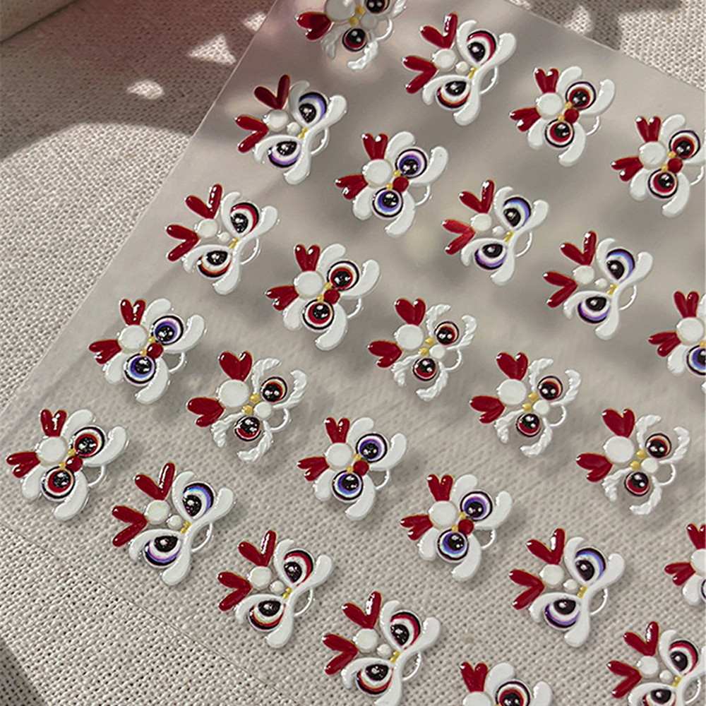 ♕ สติกเกอร์ติดเล็บลายสิงโตเชิดแบบนูน สำหรับเทศกาลปีใหม่และฤดูใบไม้ผลิ สีชมพูแดง สติกเกอร์รูปสิงโตน่ารัก อุปกรณ์ตกแต่งเล็บสำหรับร้านทำเล็บ UPBEST - รูปที่ 3