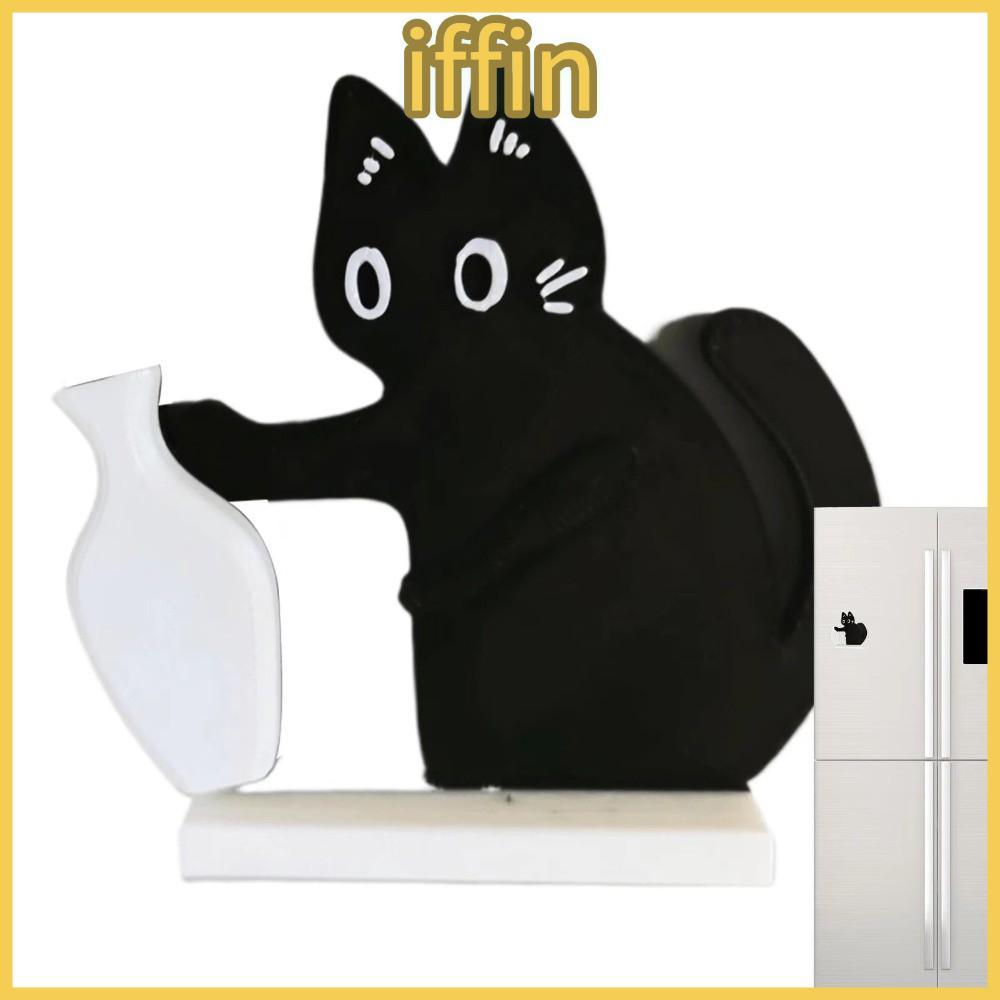 IFFIN แมวผมเก็บอนุสรณ์กล่อง,การ์ตูนอะคริลิคแมว Whiskers คอลเลกชันเครื่องประดับ,สร้างสรรค์แม่เหล็กแมวดํา Pushing แจกันตกแต่งสําหรับตกแต่งบ้าน