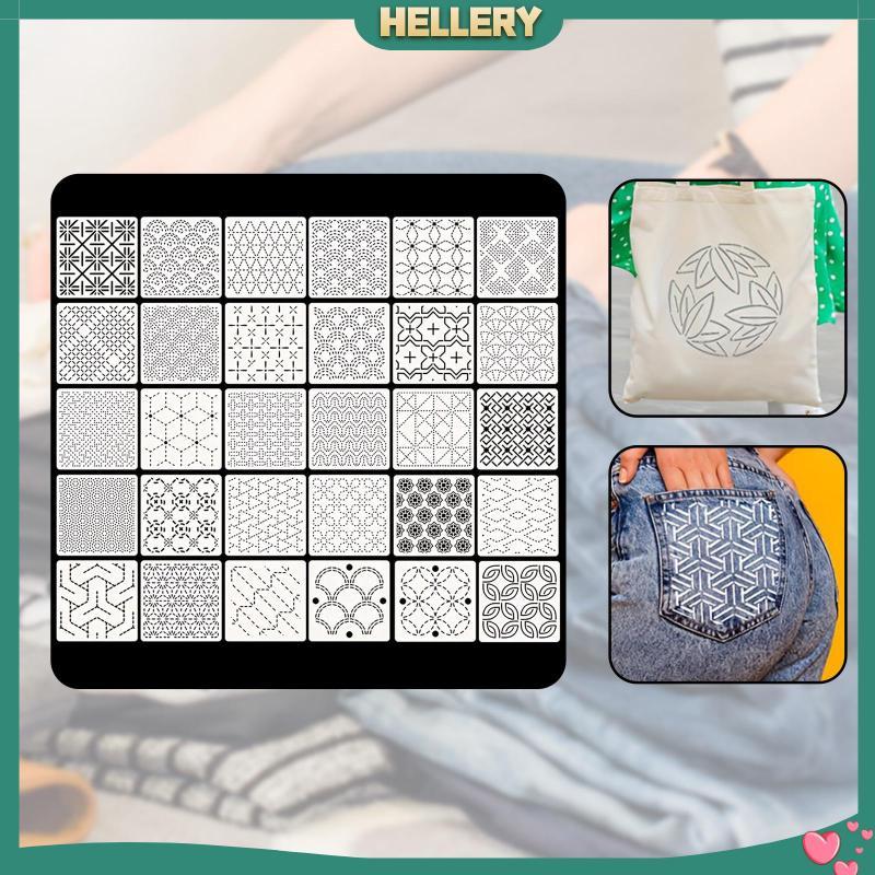 [HelleryTH] Sashiko Template Kit ชุดเย็บปักถักร้อยครบชุด PET รูปแบบเรขาคณิต DIY ลายฉลุสําหรับเย็บมือ
