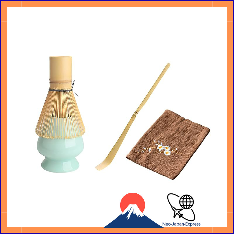 Complete Matcha Tea Set for Beginners – Bamboo Whisk, Bowl, Scoop, Cloth, and Strainer – 7-Piece Gif