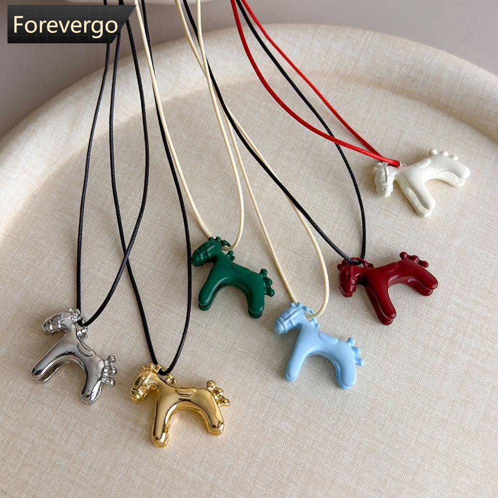 FVG Lucky Running Horse จี้สร้อยคอทองชุบสีสันเคลือบ Drop Glazed Pony Chain สําหรับผู้หญิงผู้ชายงานแต