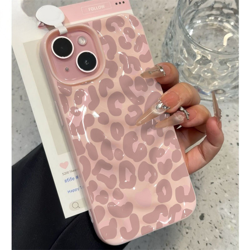 For iPhone เคสไอโฟน พิมพ์เสือดาวสีชมพู 11 17 12 13 เว้าและนูน เคสไอโฟน 14 15 16 PLUS 16 PRO MAX จัดส่งจากประเทศไทย