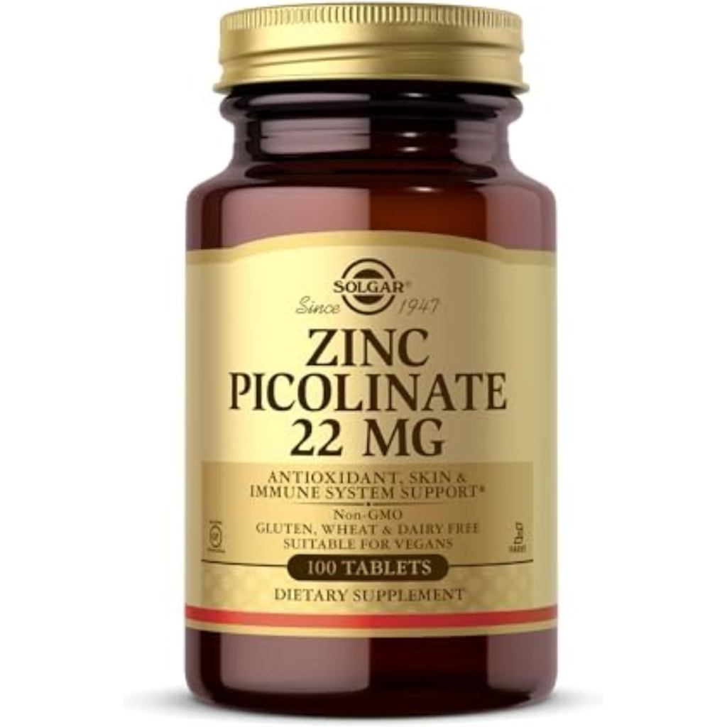 Solgar Zinc Picolinate 22 มก., 100 เม็ด - ส่งเสริมผิวสุขภาพดี - พอร์ต Immune System, ปกติรสชาติ & Vision - สารต้านอนุมูลอิสระ – Non-GMO, วีแกน, ปราศจากกลูเตน, Kosher - 100 เสิร์ฟ