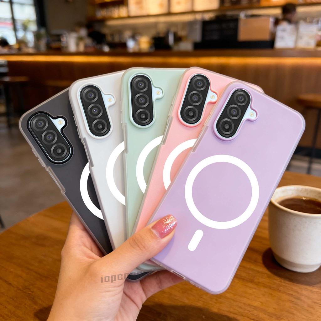 Macaron สีแม่เหล็กชาร์จไร้สายกรณี Samsung M17 M14 M07 M05 F17 F14 F05 4G 5G ปลอก 2-in-1 Jelly กันกระ