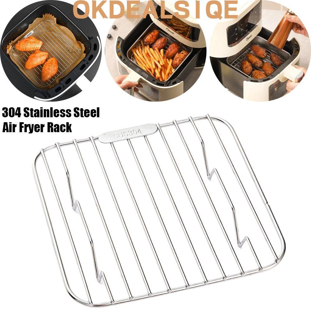 OKDEALS1QE ชั้นวางทําอาหาร, รอบสแควร์พร้อมเท้า Air Fryer Rack, ทนทาน 304 สแตนเลส Thicken ตารางย่าง Home Kitchen เตาอบ Steamer Cooker