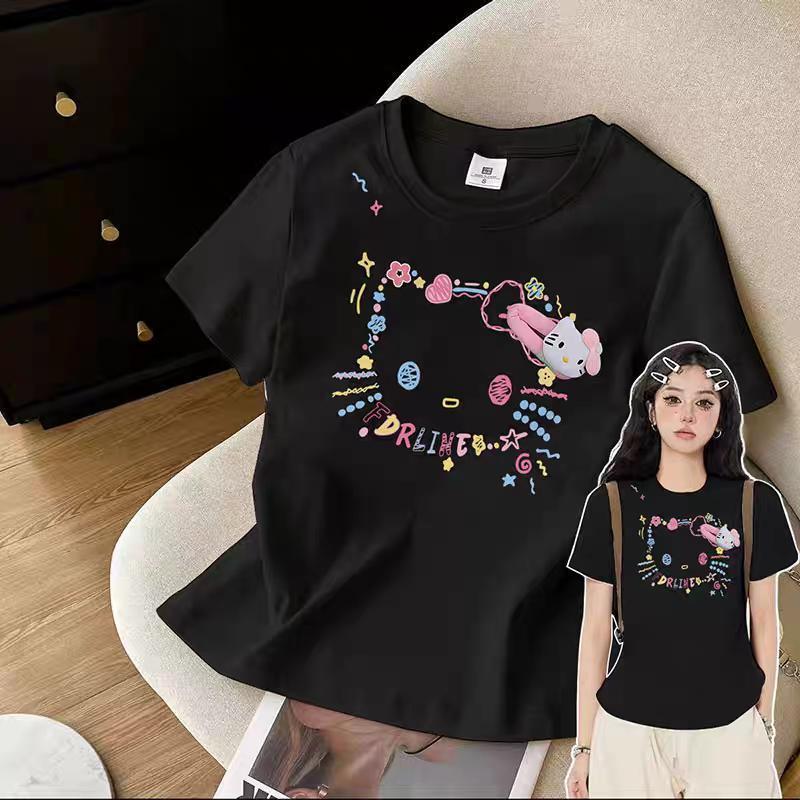 เสื้อยืด สไตล์อเมริกัน ลายพิมพ์แฟชั้นดีไซน์ ตัวอักษรผีเสื้อ สไตล์เกาหลี ทรงหลวม ขนาดใหญ่ หวานละมุน สไตล์เกาหลีมา